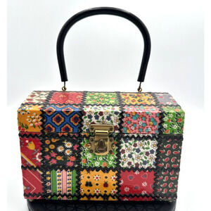 Beautiful 1960s Colorful Patchwork Box Purse Decoupage